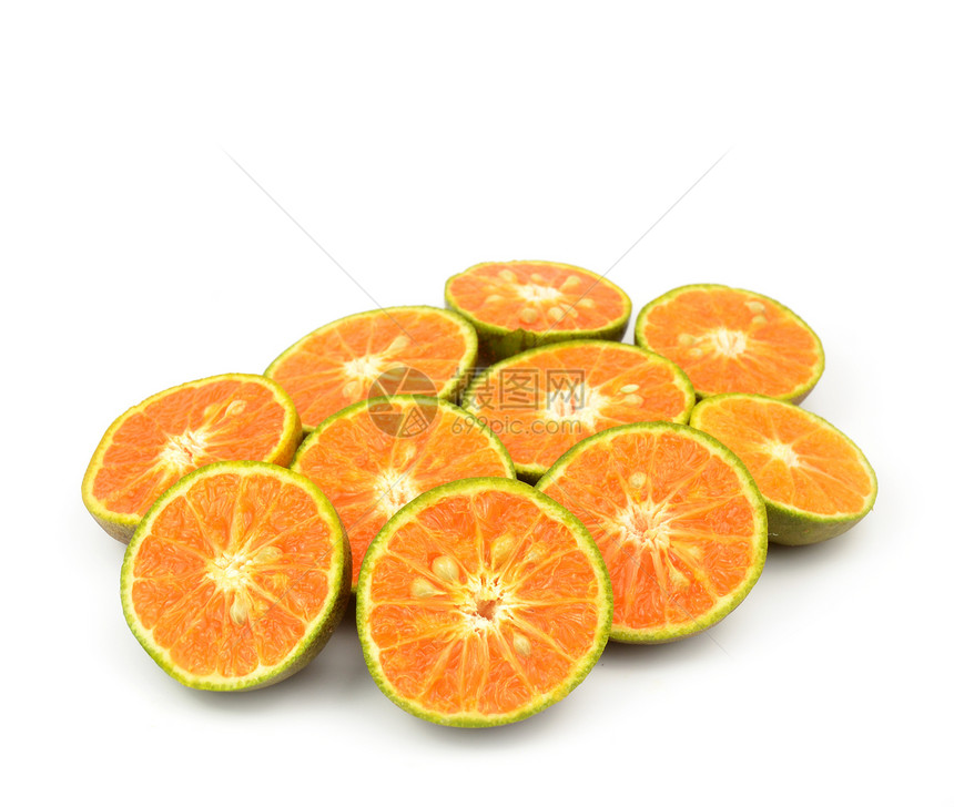 橙色隔离切片果汁圆圈甜点肉质橙子饮食绿色食物营养水果图片
