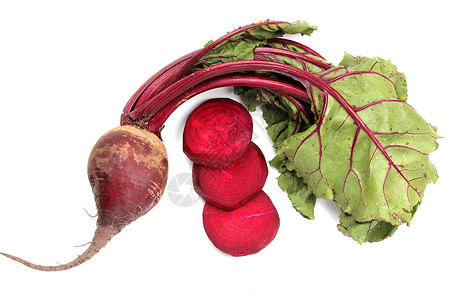 红甜菜红色蔬菜园艺食物美食紫色栗色树叶营养白色背景
