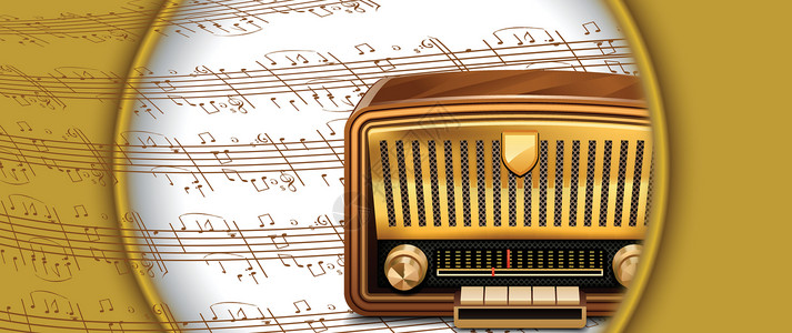 音乐笔记背景复音收音机电子体积黑色艺术收音机海浪白色广播棕色按钮背景图片