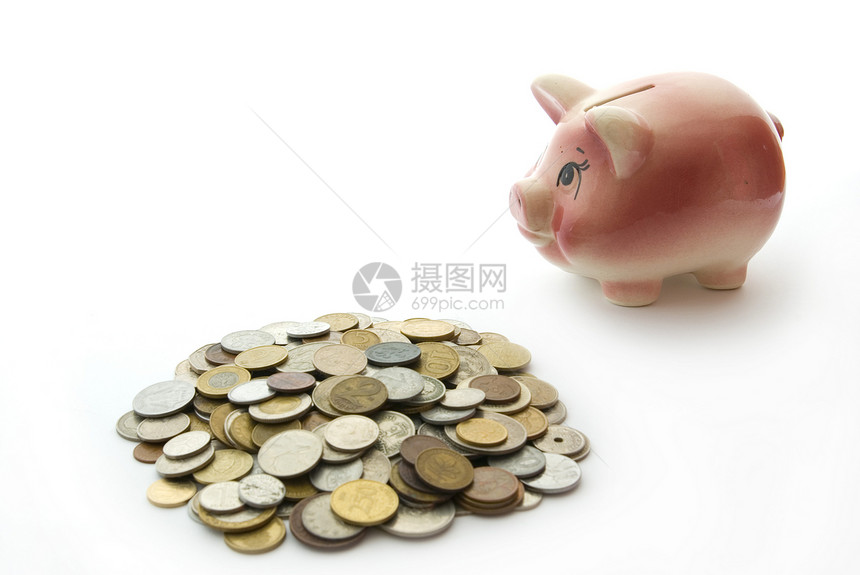 有硬币的猪银行财政订金陶瓷商业投资制品玩具裂缝支出利润图片