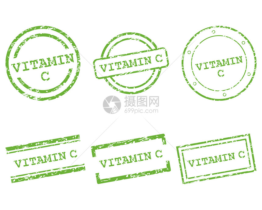维生素C邮票销售插图商业按钮购物墨水绿色维生素贴纸打印图片