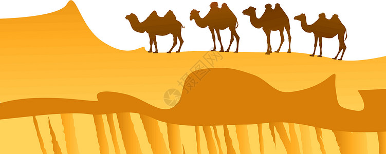 灼热沙漠中的骆驼动物闷热寂寞插图大篷车旅行荒野插画
