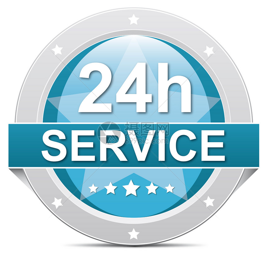 24小时服务徽章帮助消费者横幅商业圆形互联网金属按钮插图图片