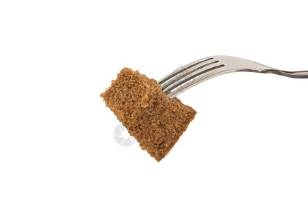 叉子上的面包切片饮食午餐营养饥荒食物盘子产品饥饿餐具白色背景图片