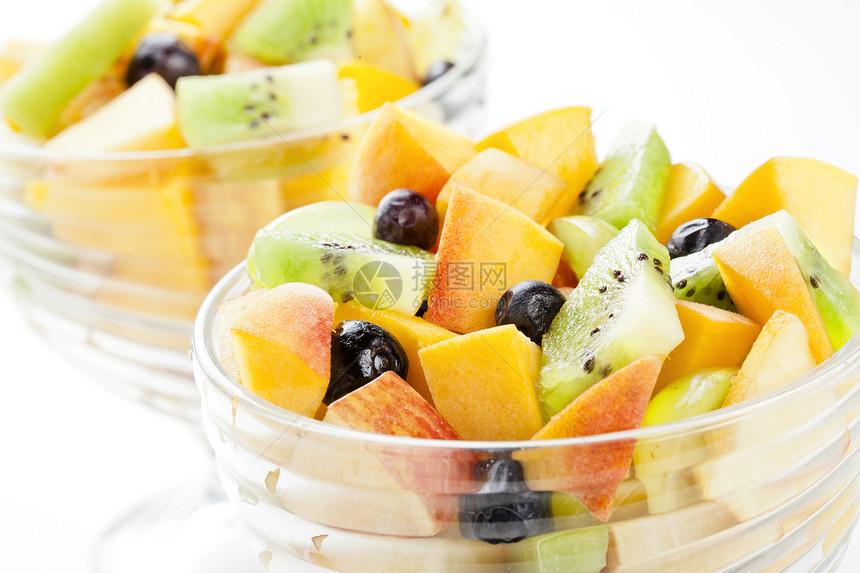 水果沙拉碗奇异果食物白色橙子绿色黑色健康黄色图片