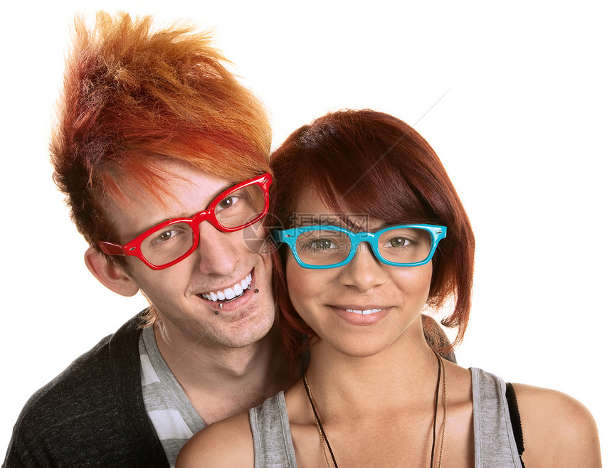 红眼镜和蓝眼镜中的一对夫妇图片