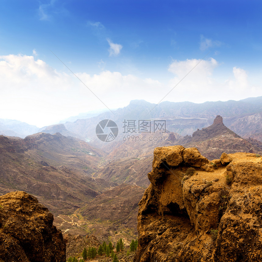 从看大加那利岛 La culata海拔首脑火山地标顶峰石头地球旅行假期岩石图片