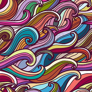 彩色无缝的抽象手绘图案 波的背景背景图片