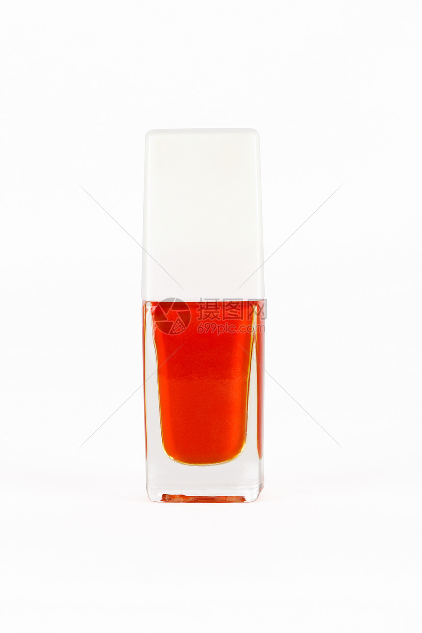 白色背景的红色指甲油瓶抛光魅力治疗化妆品美甲光泽度瓶子搪瓷流动液体图片