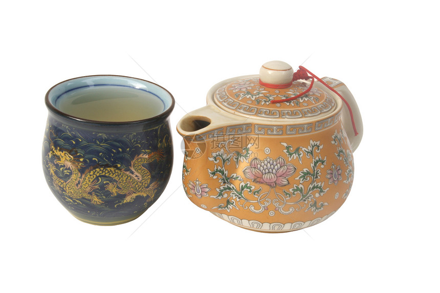 茶壶和茶杯茉莉花陶瓷杯子厨具艺术制品用具陶器文化餐厅图片