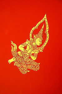 圣殿中神庙的壁画绘画红色信仰精神寺庙女神神话宗教佛教徒金子背景图片