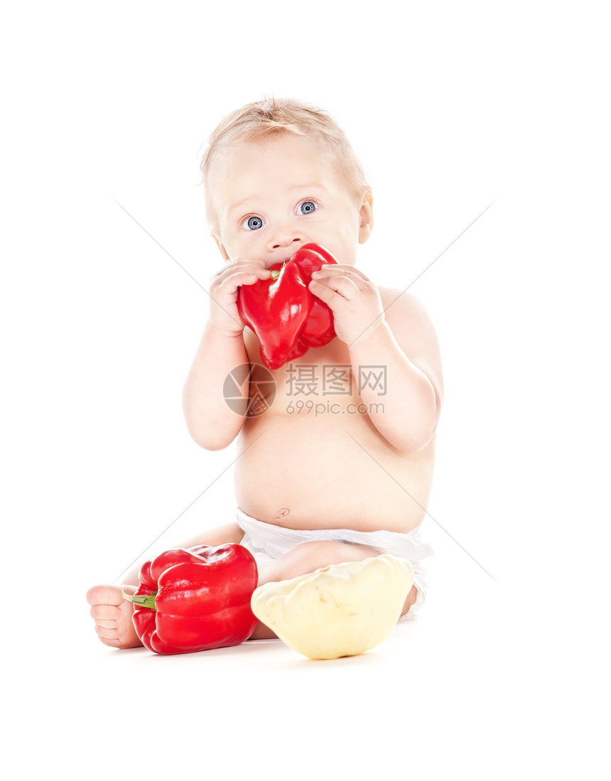 带蔬菜的男孩婴儿男性男生孩子食品饮食童年尿布食物辣椒营养图片