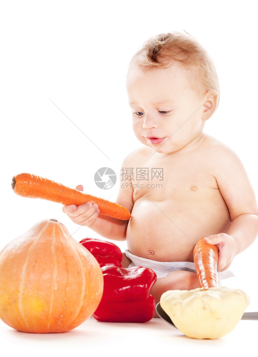 带蔬菜的男孩婴儿孩子童年青少年食品尿布男生食物饮食营养男性图片