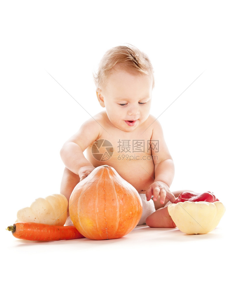 带蔬菜的男孩婴儿食品孩子青少年尿布食物童年男生营养男性饮食图片