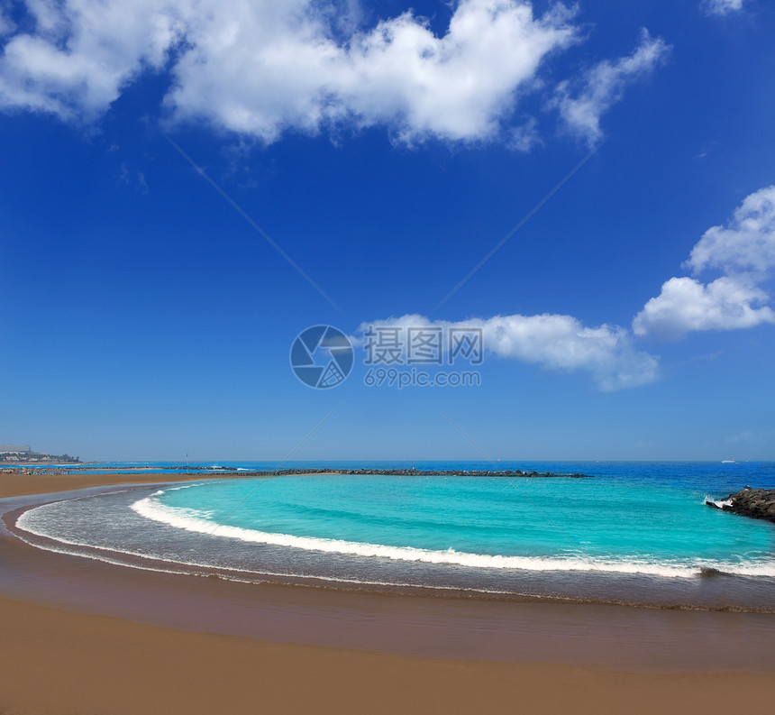 南特纳里夫的美美海滩海洋热带岛屿曲线波浪地标海岸观光假期泡沫图片