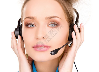 帮助热线服务台秘书服务女孩工人助手代理人耳机求助微笑脸高清图片素材