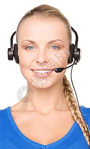 帮助热线操作员女孩服务中心顾问服务台接待员女性耳机代理人快乐的高清图片素材