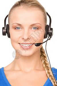 帮助热线中心手机技术工人微笑女性接待员耳机顾问快乐漂亮的高清图片素材