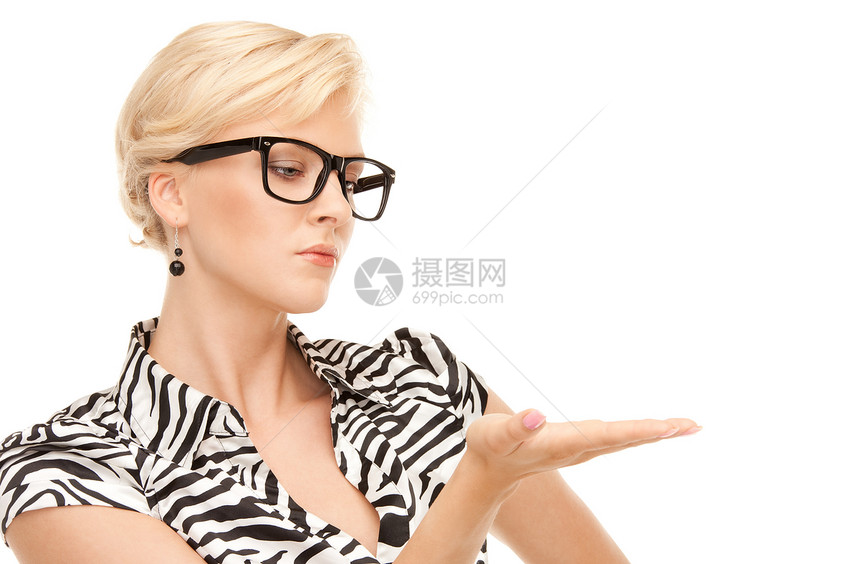 椰枣上的东西眼镜白色人士学生成人棕榈女孩手势广告女性图片