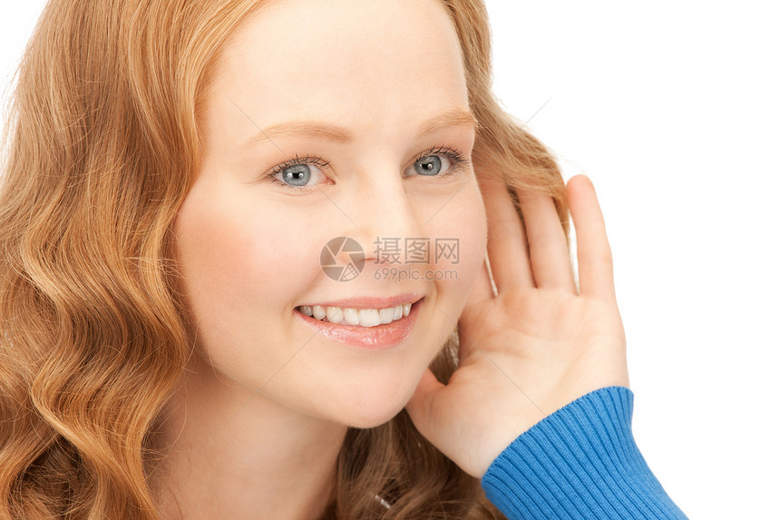 流言女孩秘密白色棕榈女性微笑耳朵传闻快乐八卦图片