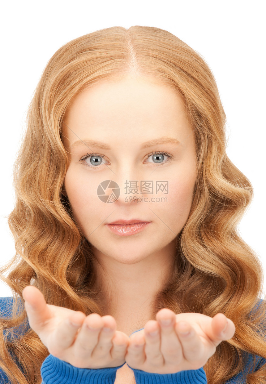 椰枣上的东西人士广告女孩成人女性商务棕榈青少年手势白色图片