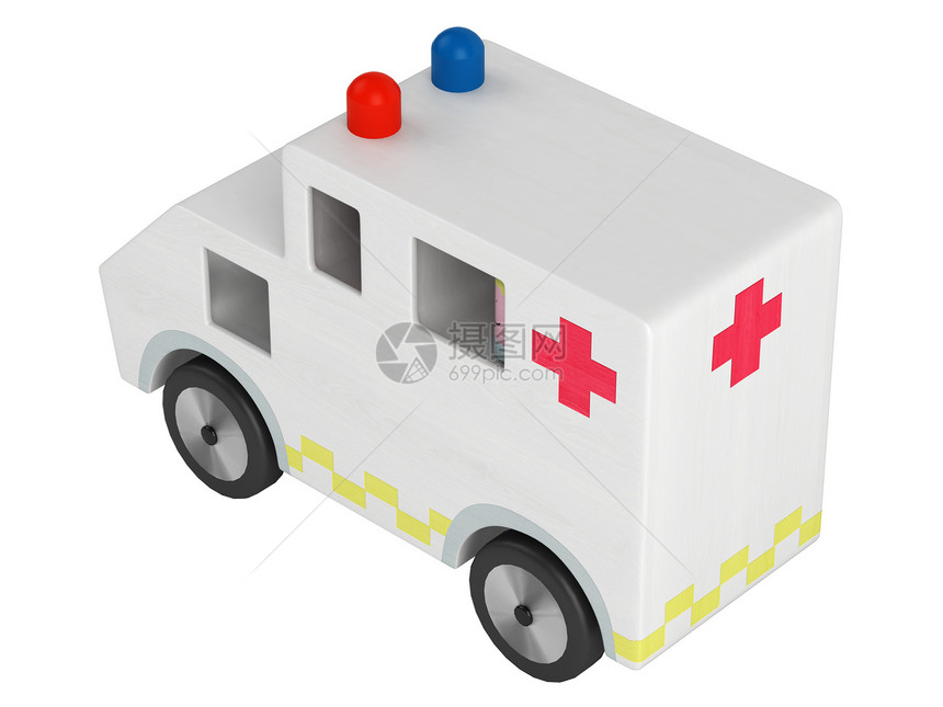 木制玩具救护车救援护理人员病人娱乐物品运输轮子玩具材料车辆图片