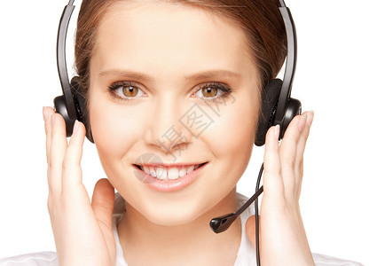 帮助热线女孩耳机技术快乐手机商业求助服务台服务女性微笑高清图片素材