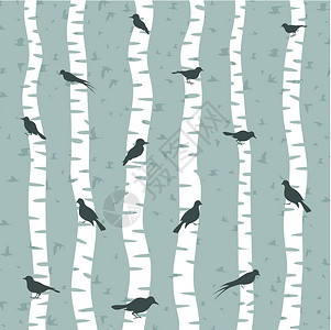 树上鸟鸟在树上装饰品艺术植物鸽子蓝色木头打印飞行羽毛航班插画