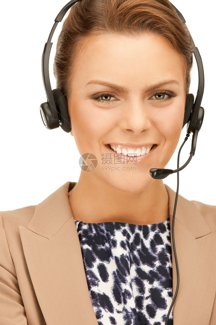 帮助热线代理人女性微笑接待员服务顾问快乐技术助手服务台