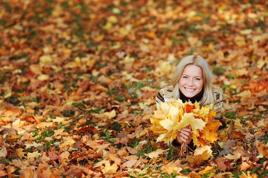 秋叶中的妇女脚尖女士幸福公园叶子女孩乐趣女性感恩季节毛衣图片