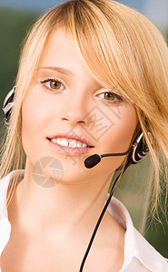 帮助热线操作员商业技术助手女孩手机耳机服务台求助服务背景图片