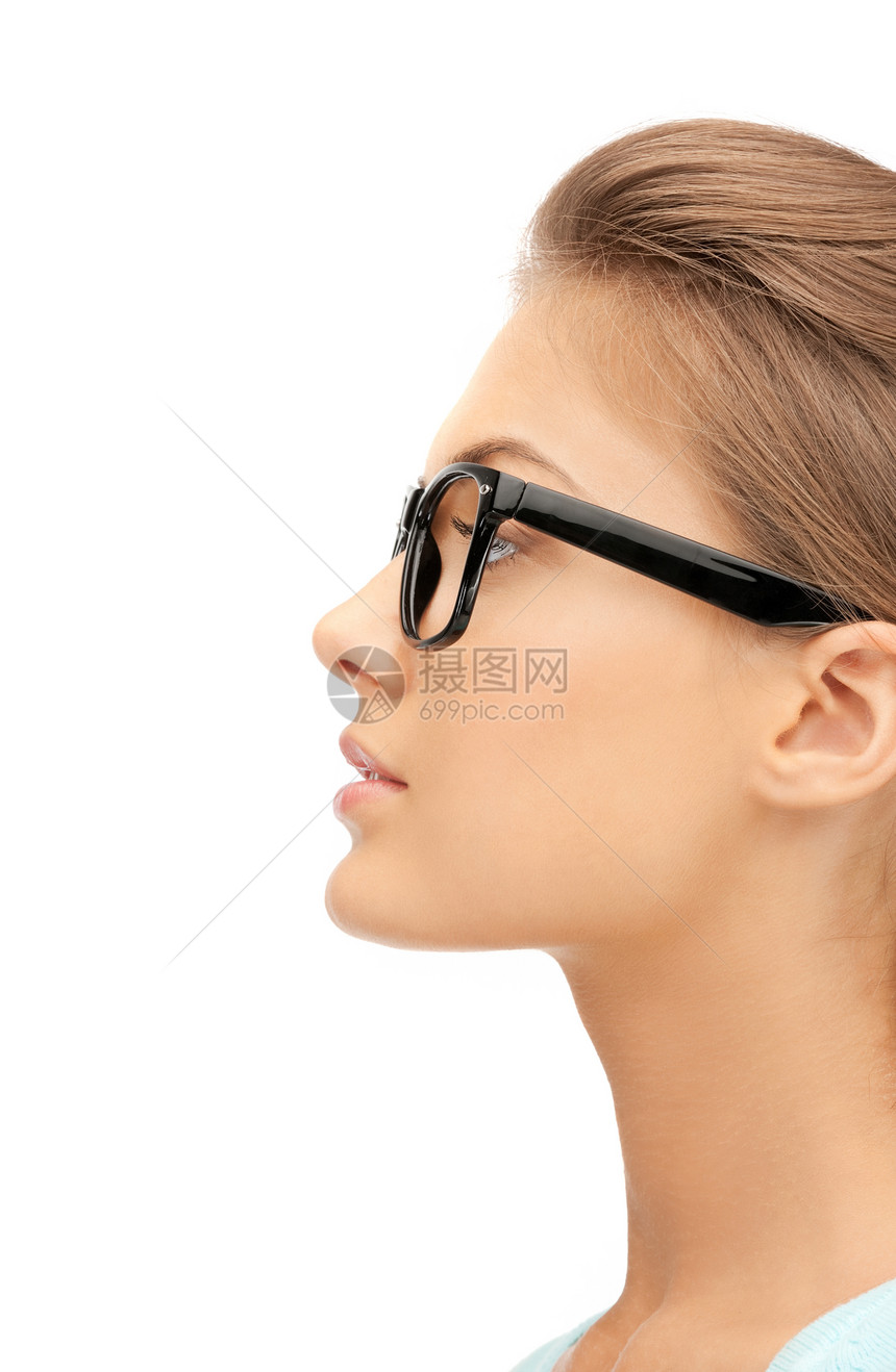 美丽的女子在眼镜中光学学生商务女孩眼睛人士青少年白色女性图片