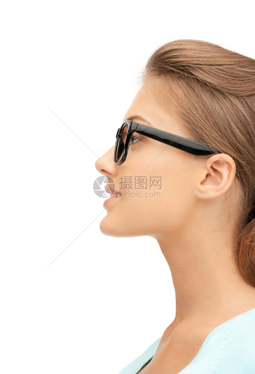 美丽的女子在眼镜中光学白色青少年人士女性眼睛学生商务女孩图片