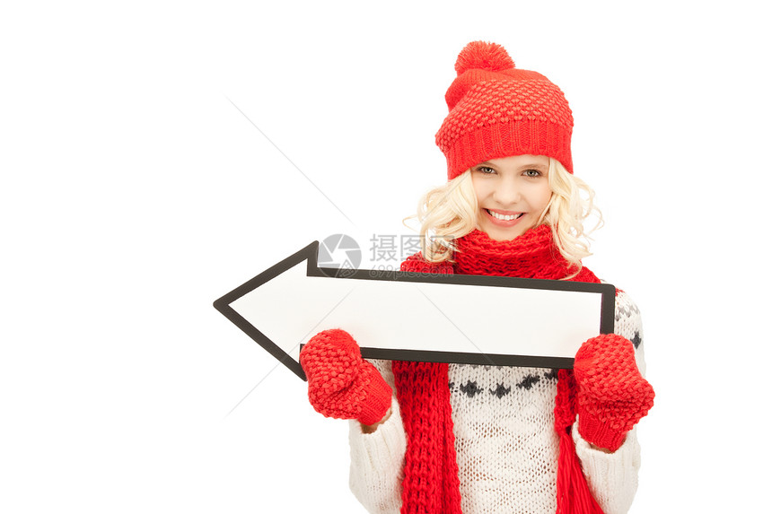 女性方向箭头符号羊毛衣服季节快乐行动微笑公告棉被帽子手套图片