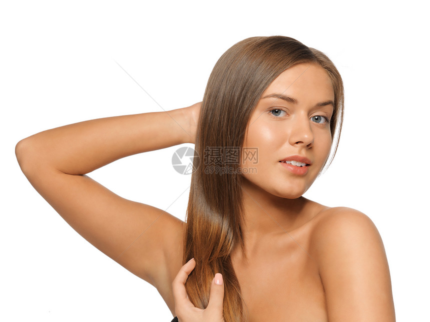 长头发的美丽美女护理活力青年皮肤头发女孩卫生容貌保健女性图片