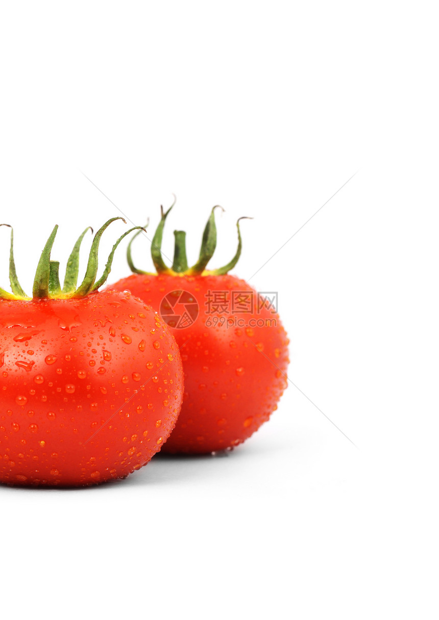 两个红番茄红色白色食物水果水平蔬菜植物绿色剪裁图片