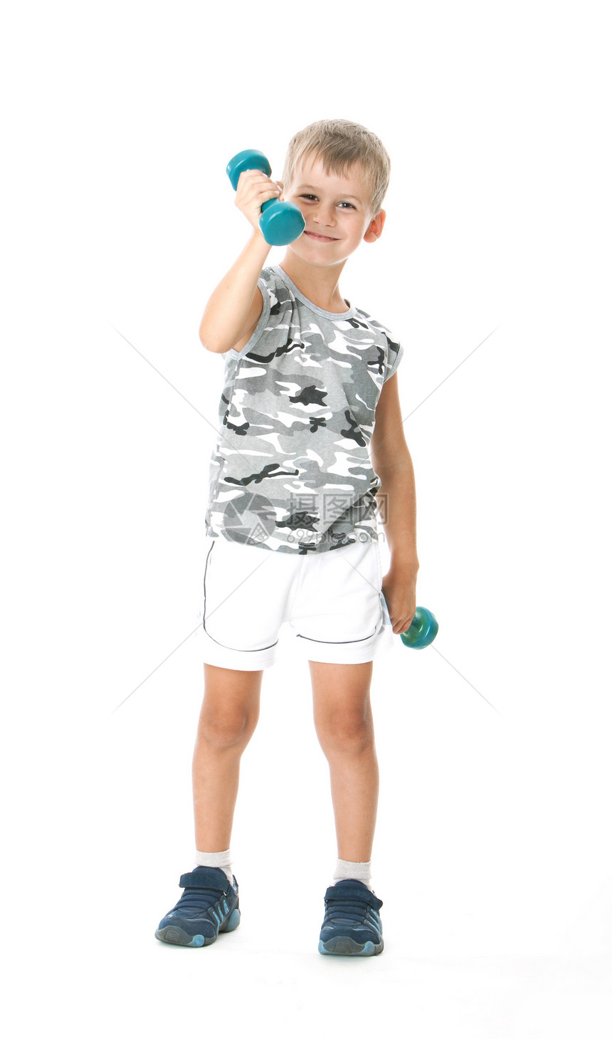有哑铃的男孩玩具男性健康青年童年运动休闲孩子竞赛乐趣图片