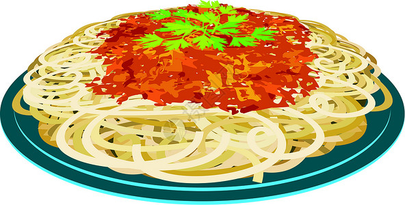 挂面面条盘子里的意大利面条插图美食草本植物文化蔬菜午餐香料挂面餐具食物插画