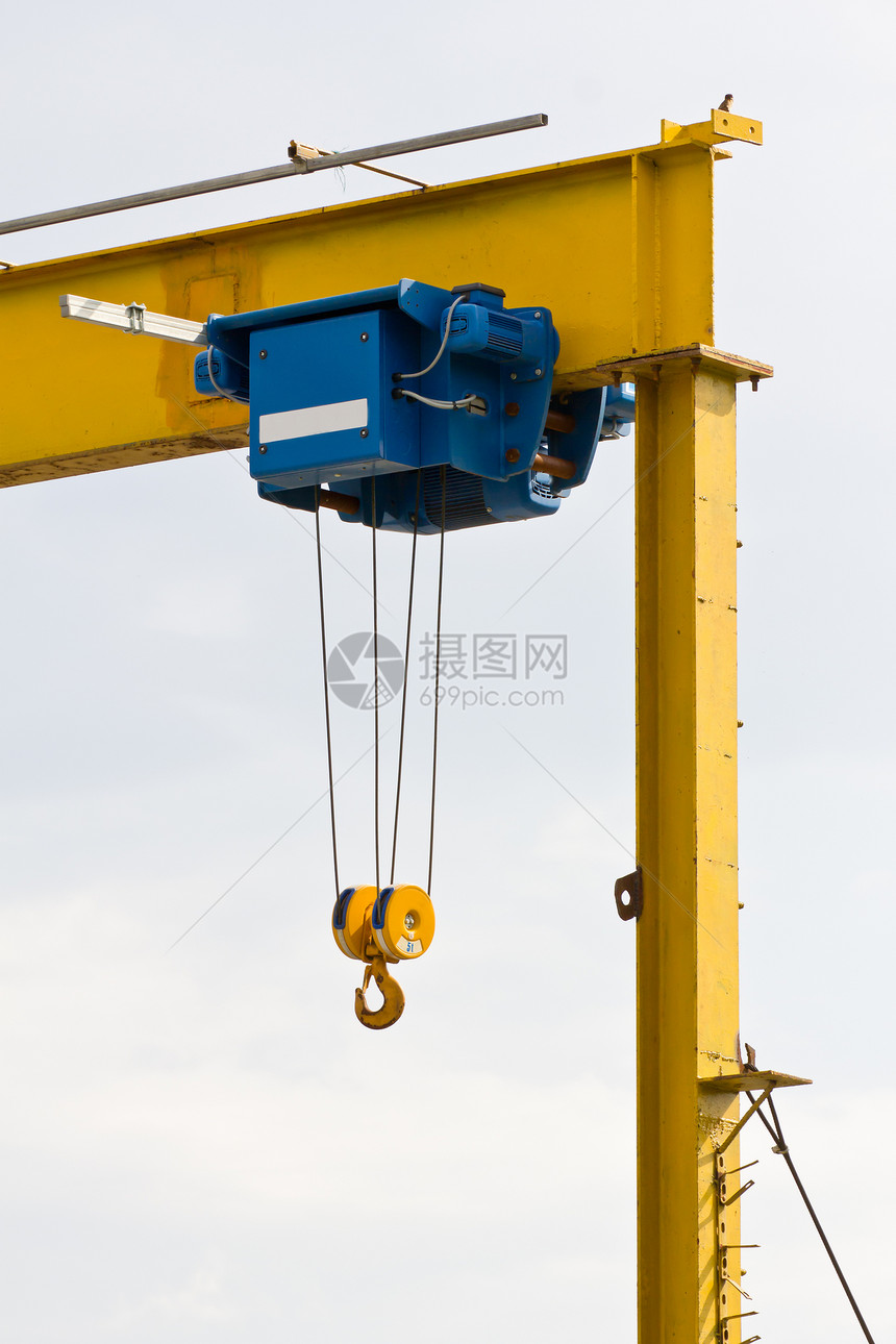 建筑起重机钩黄色工业技术绞盘工具电梯采摘机械力量电缆图片