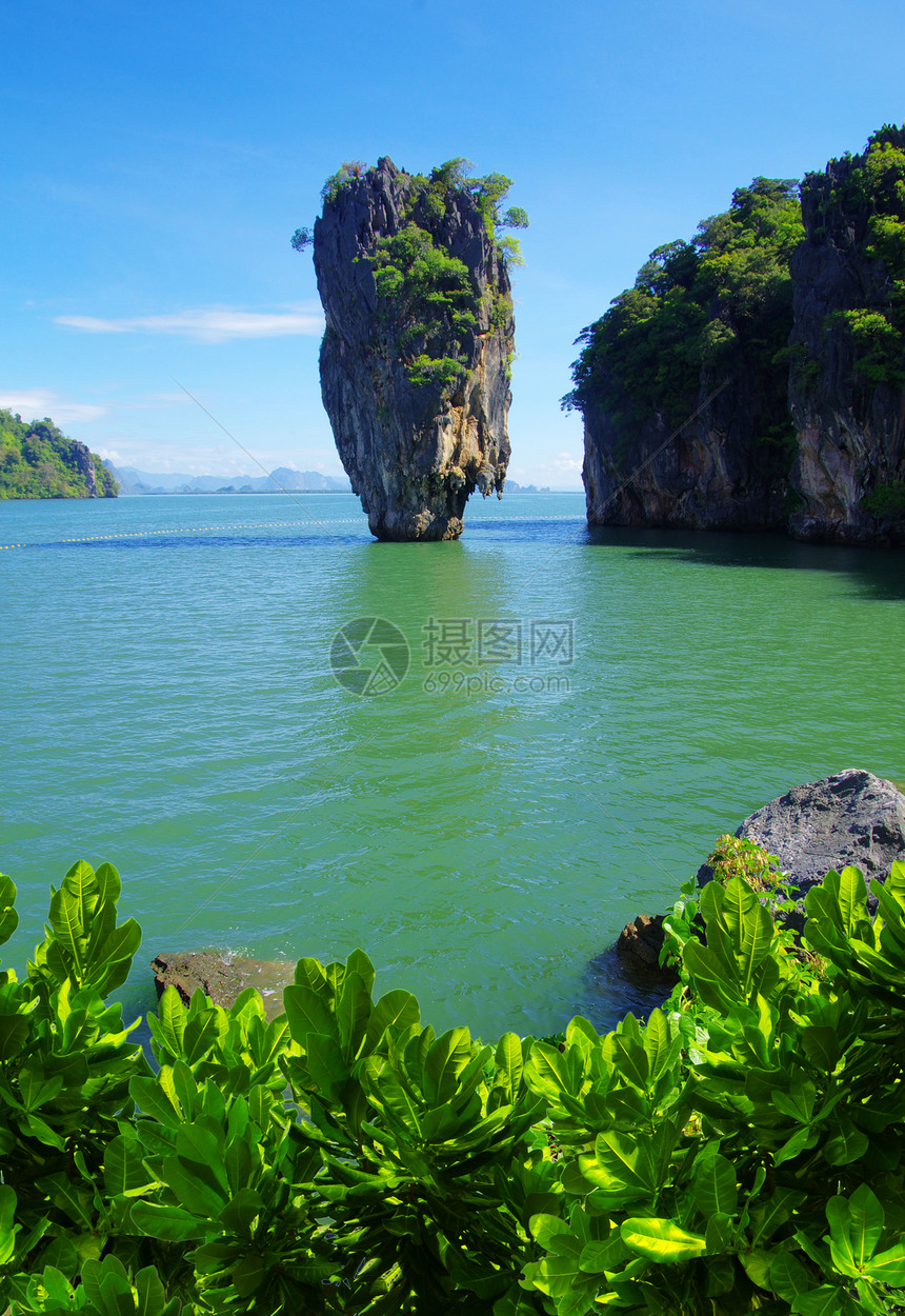 James债券岛旅游树叶石灰石海滩历史旅行长篇大论树木构造蓝色图片