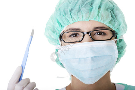 带面具和帽子的医生或护士工作卫生专家助手成人临床工人手术外科手套女士高清图片素材