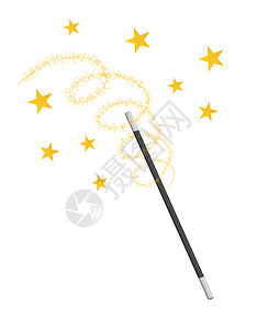 魔法星星魔棒魔杖黑色魔法海浪黄色星星展示魔术师运动白色背景