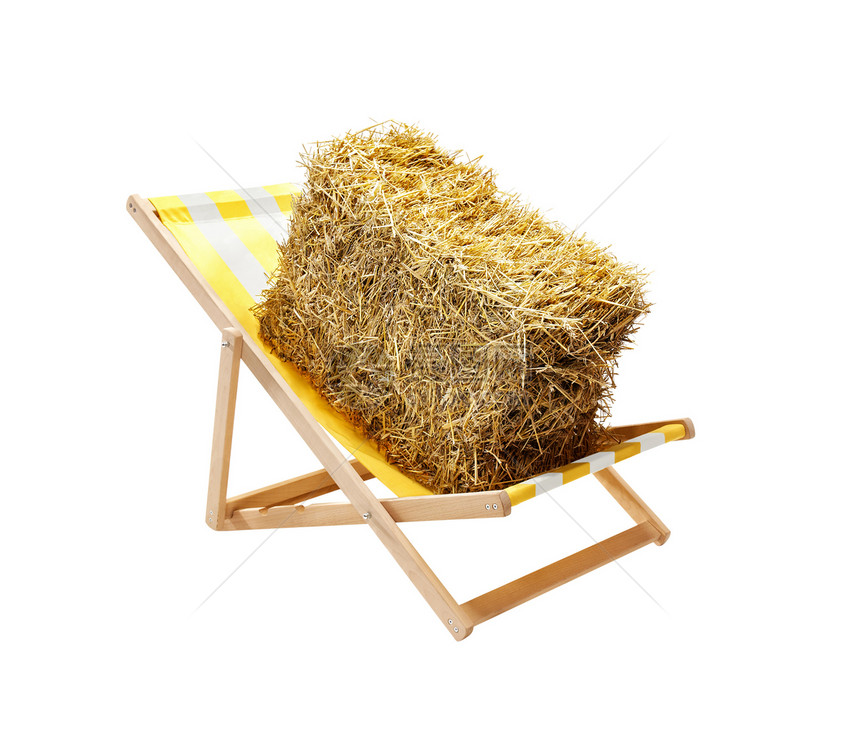 在一个遮晒日光服务员身上撒草吊床干草享受木头白色条纹休息稻草黄色摄影图片