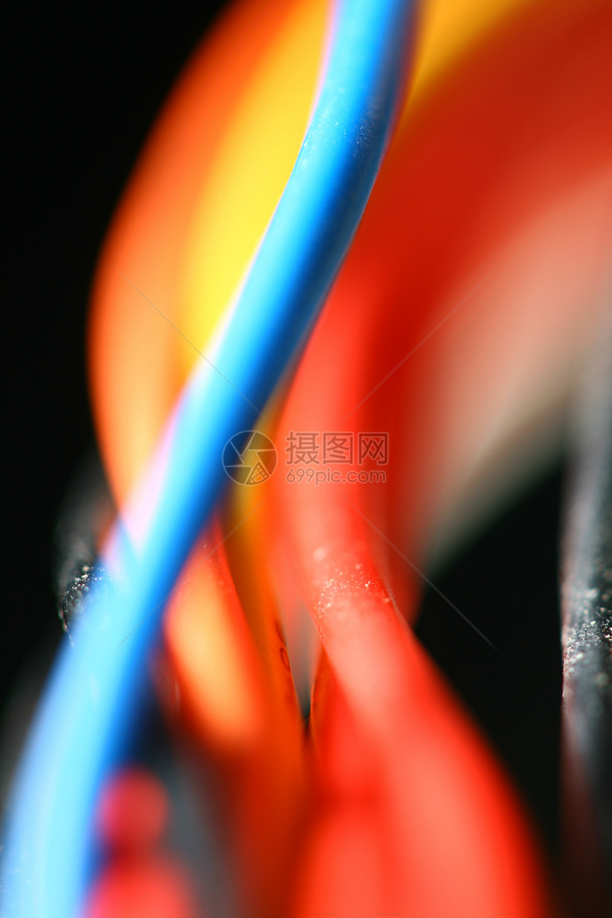 彩色线金属滚动网络力量电子产品技术卷曲多核插头海浪图片