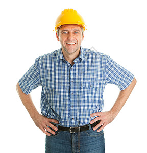 身戴硬帽子的工人零售商木匠工匠建筑男性管道职业领班工作建设者微笑高清图片素材