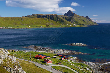 超值好礼挪威海岸风景全景海洋村庄渔村山顶峡湾山脉背景