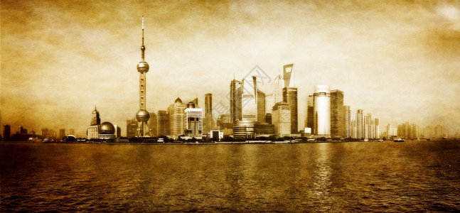上海市景色古老的反光回顾全景河高清图片素材