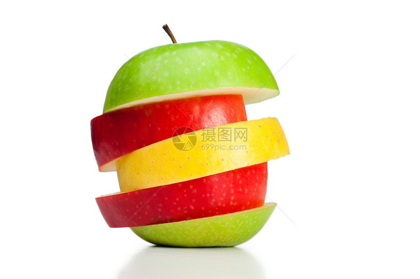 绿色 黄苹果和红苹果混合食物果味水果养分小吃饮食图片