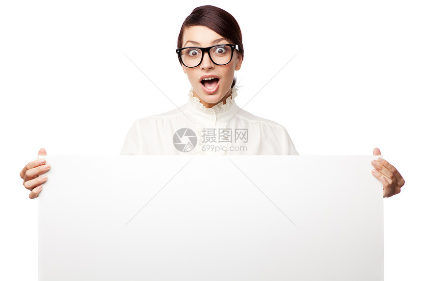 戴大眼镜的严格女人情感老师木板女孩学生乐趣白色讲师商业教授图片