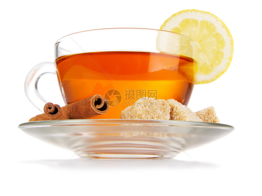 一杯加柠檬 肉桂和糖的茶图片